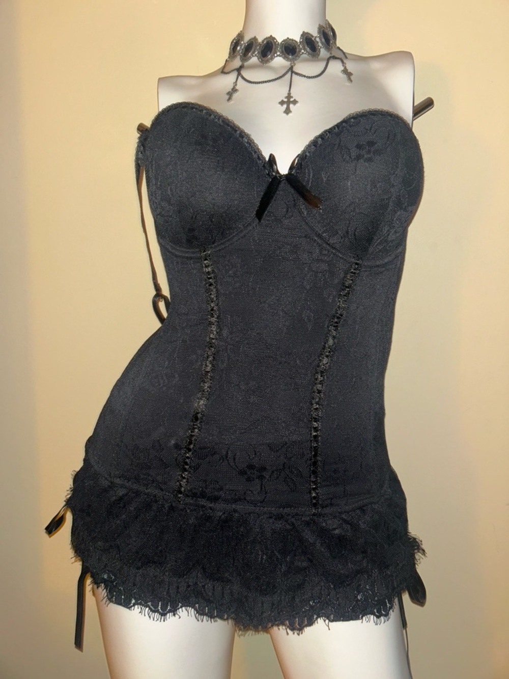 Baci Bustier Black Corset with Lace Overlay